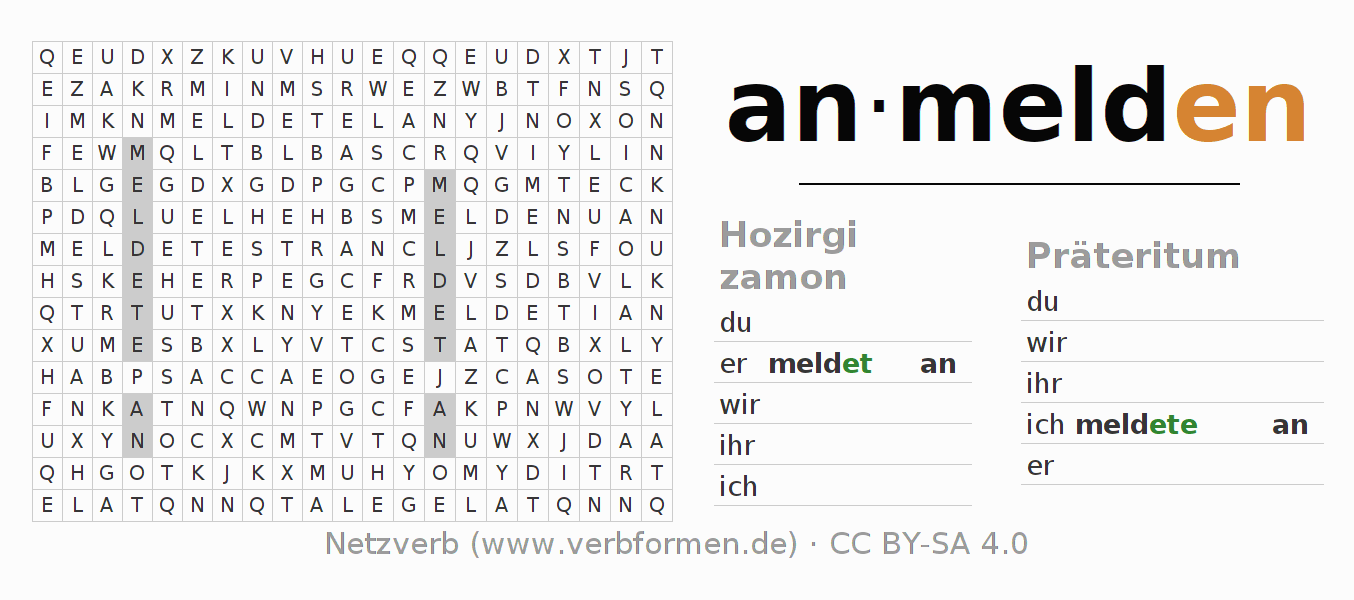 Nemis fe’li anmelden ni so‘zlarni qidirish jumboği